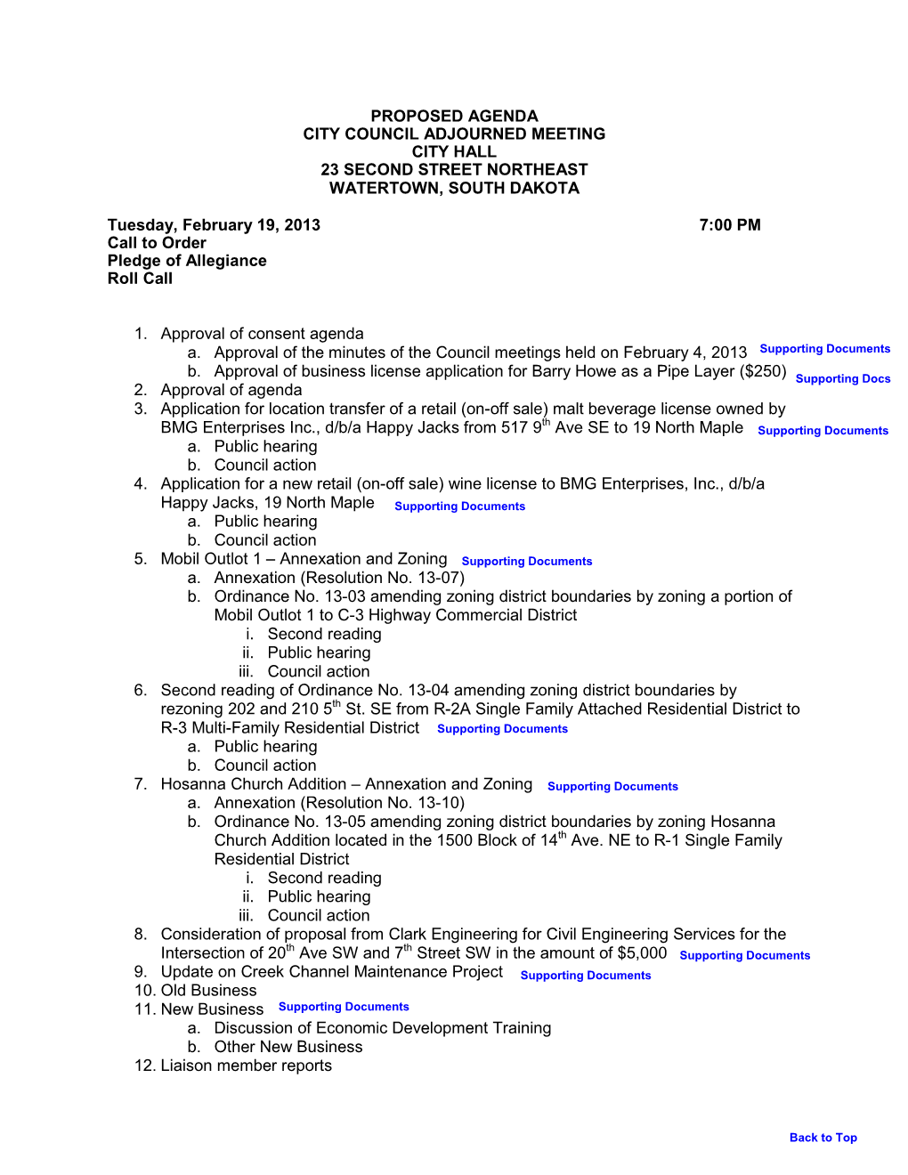 Council Agenda