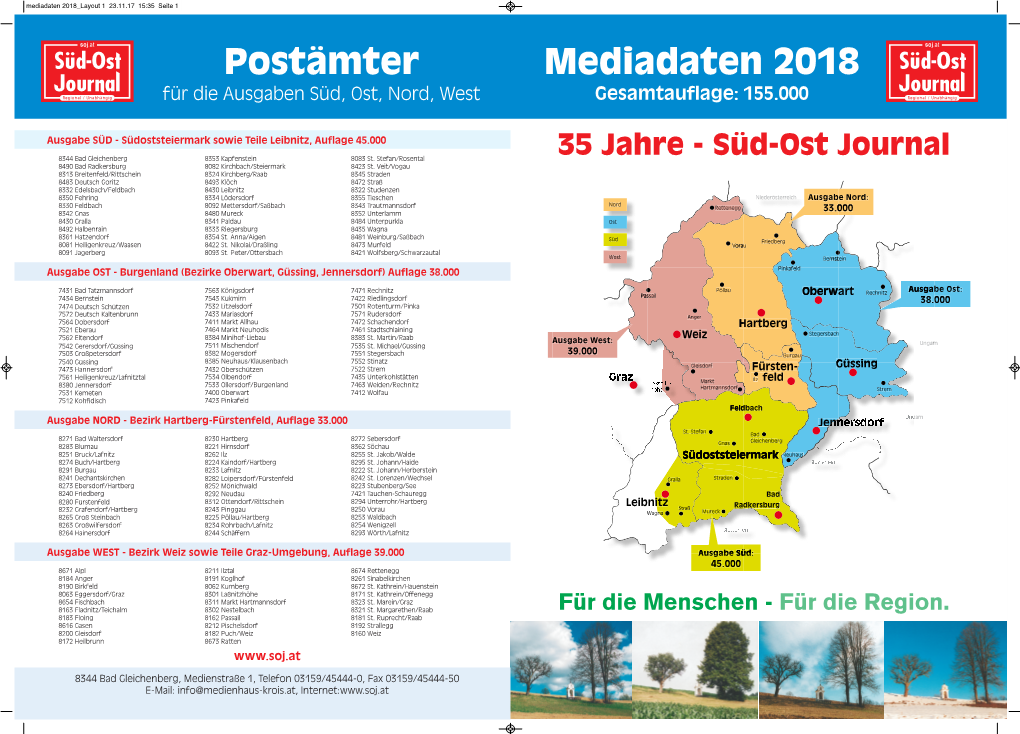 Postämter Mediadaten 2018 Fü�R Die Ausgaben Sü�D, Ost, Nord, West Gesamtauflage: 155.000