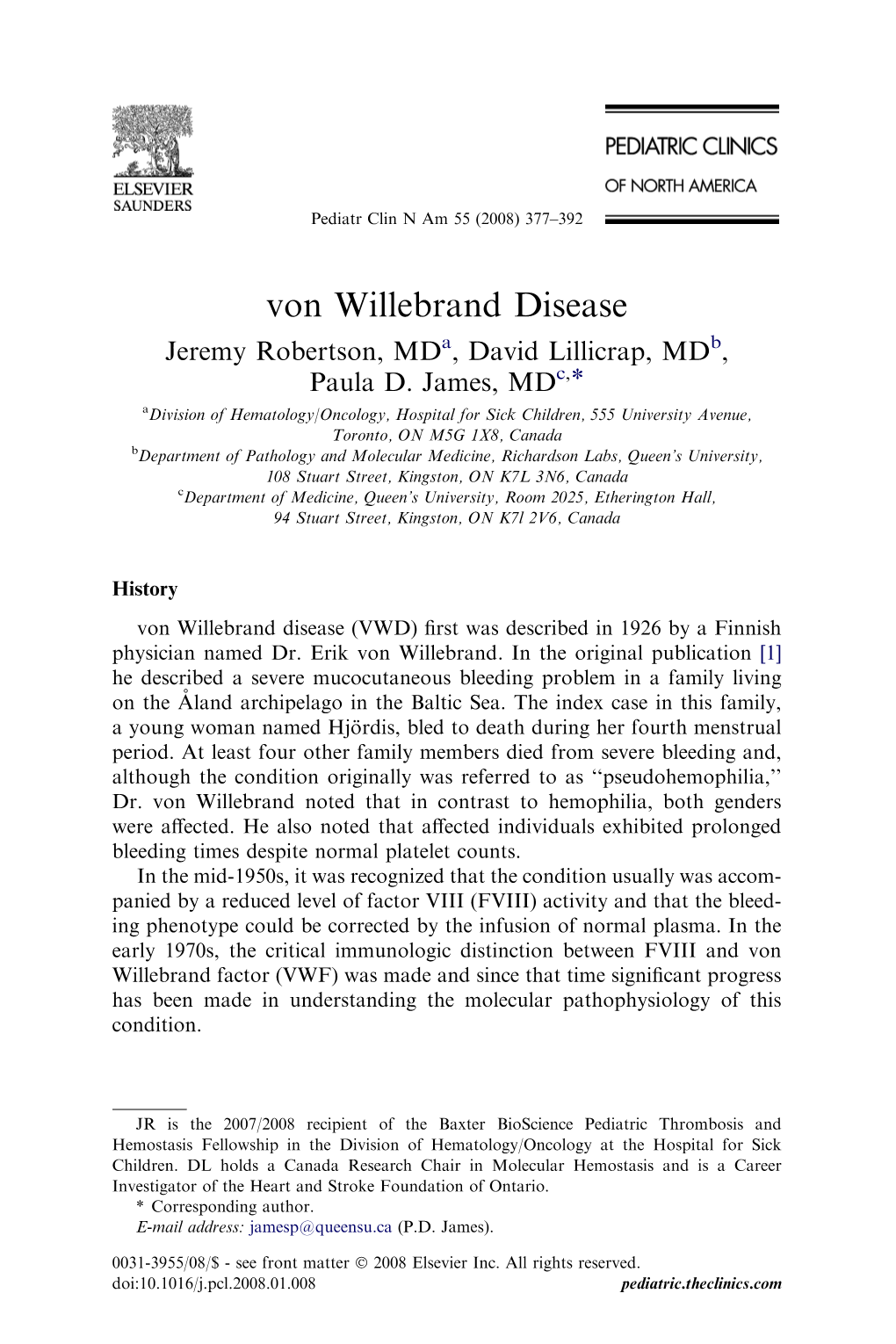 Von Willebrand Disease Jeremy Robertson, Mda, David Lillicrap, Mdb, Paula D