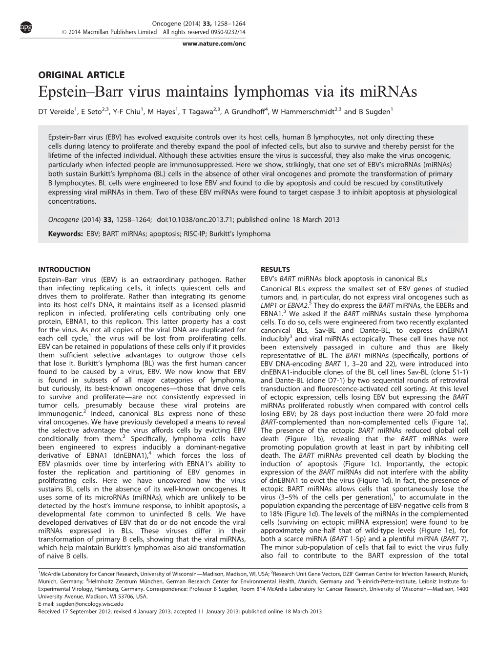 Barr Virus Maintains Lymphomas Via Its Mirnas