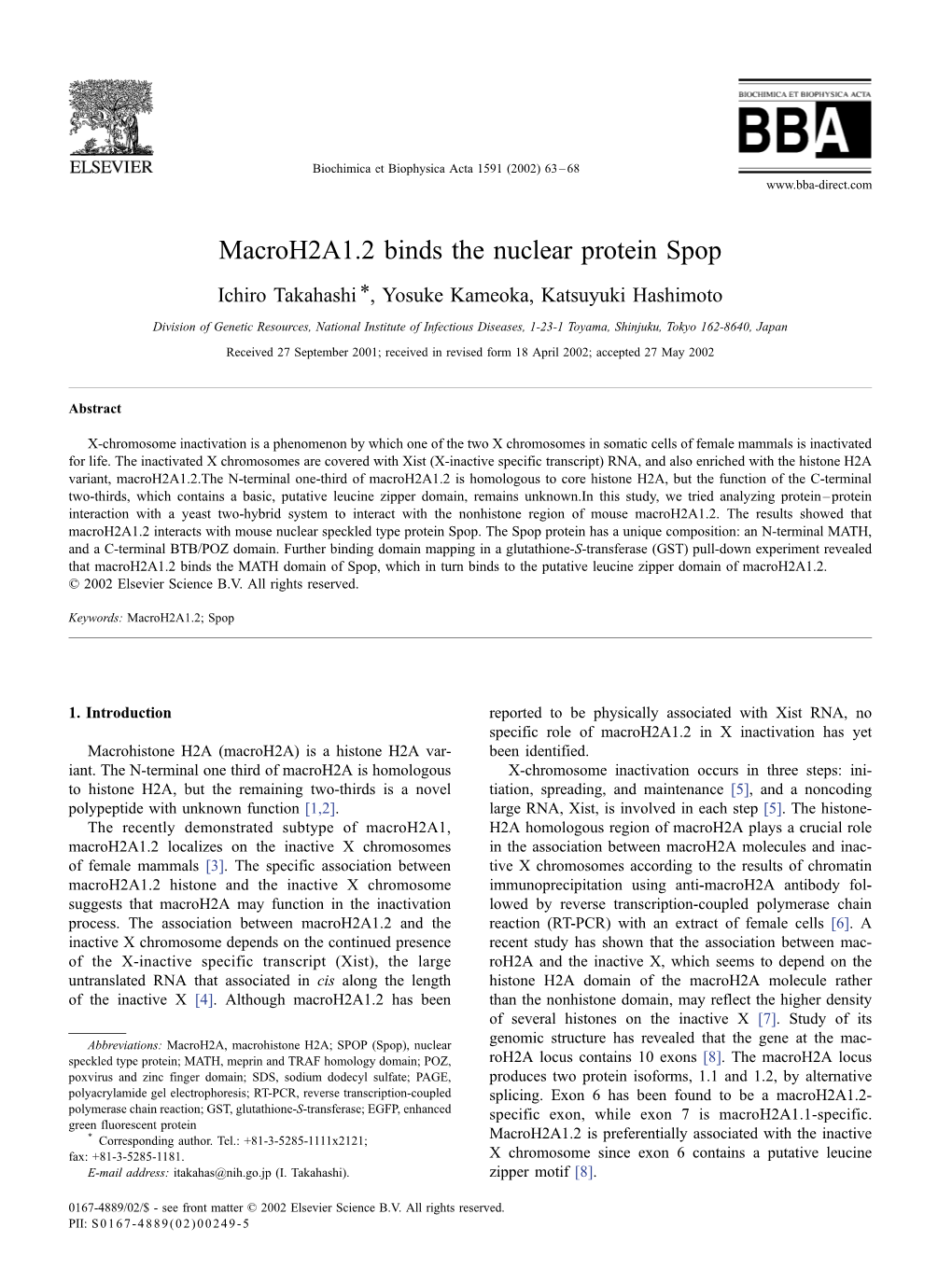 Macroh2a1.2 Binds the Nuclear Protein Spop