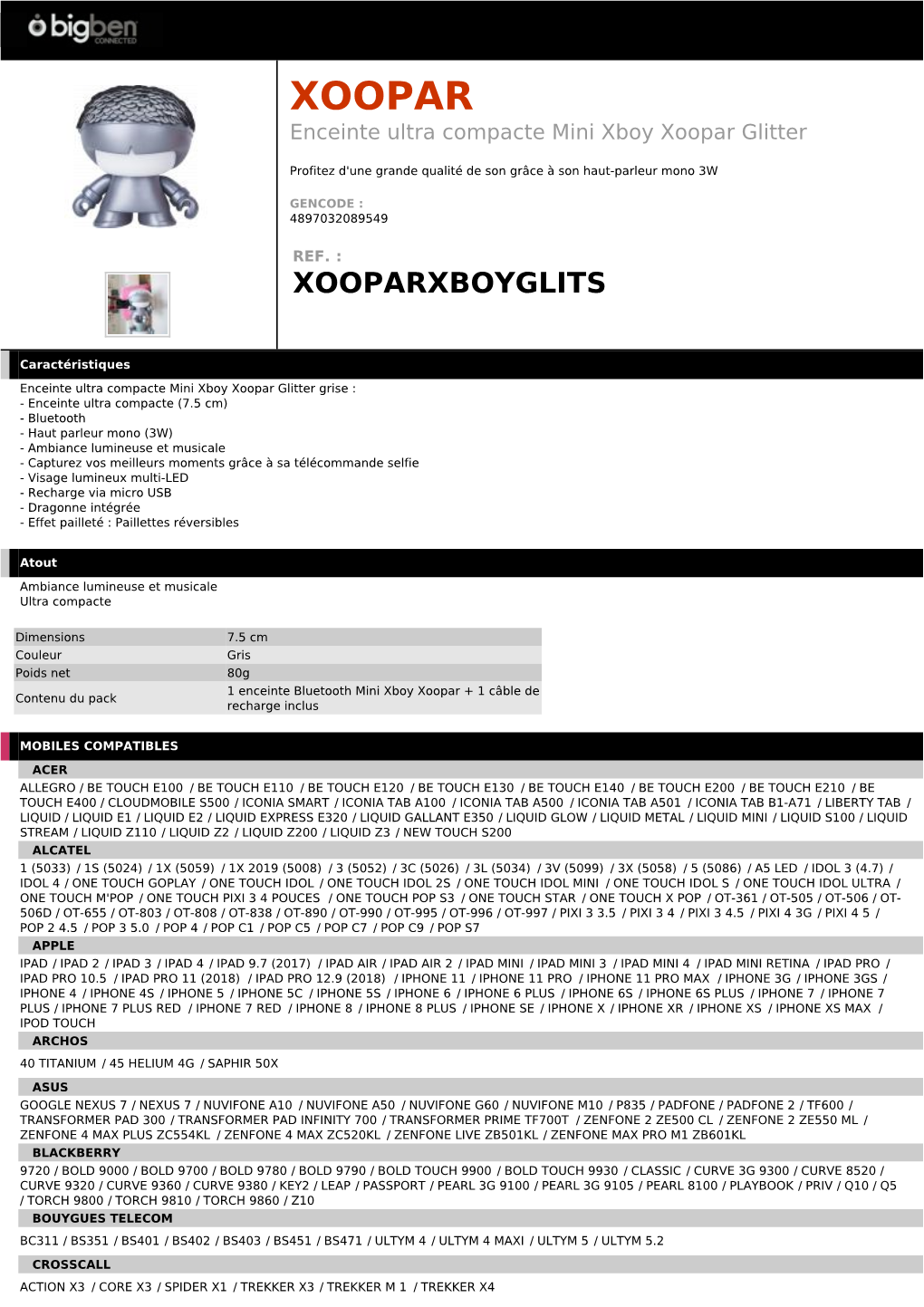 XOOPAR Enceinte Ultra Compacte Mini Xboy Xoopar Glitter