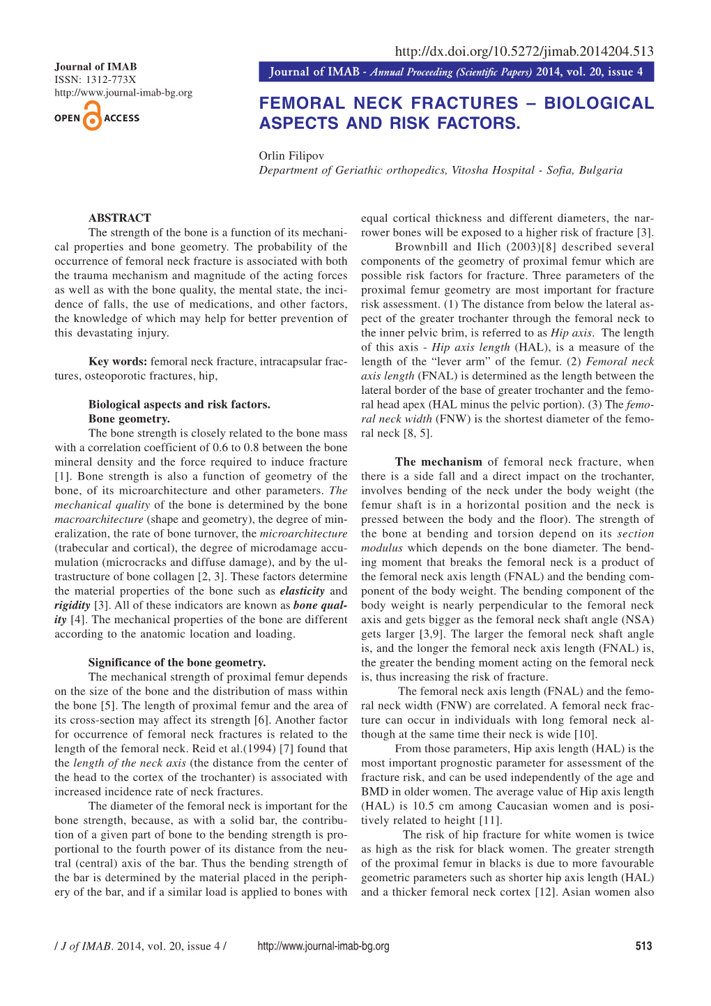 Femoral Neck Fractures – Biological Aspects and Risk Factors