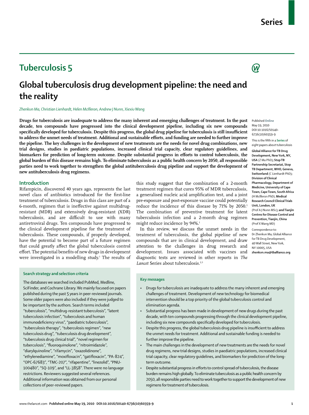 Global Tuberculosis Drug Development Pipeline: the Need and the Reality