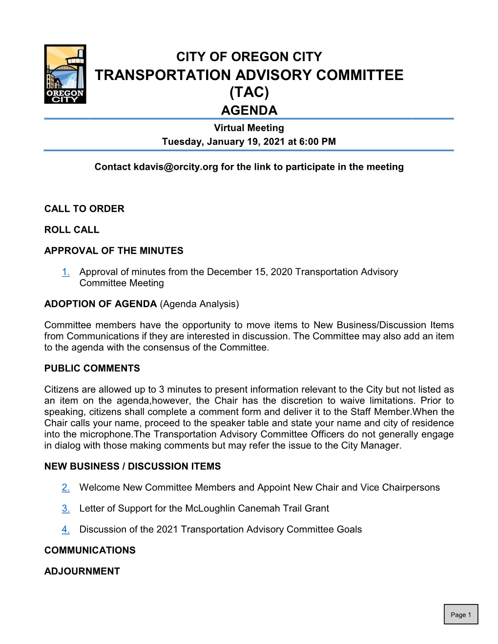 Transportation Advisory Committee (Tac)