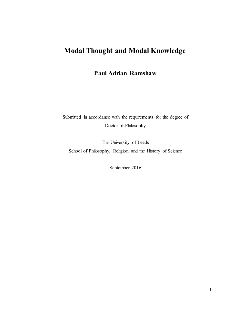 Modal Thought and Modal Knowledge