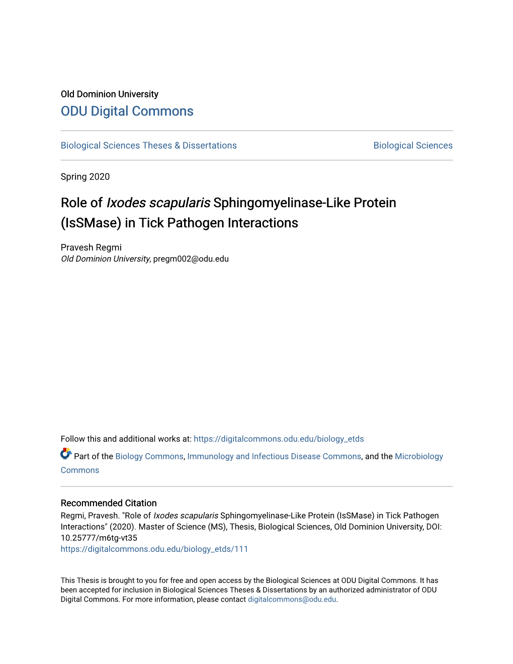 Role of <I>Ixodes Scapularis</I> Sphingomyelinase-Like Protein