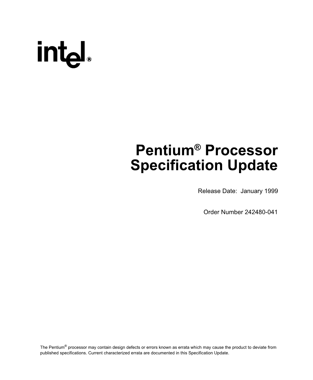 Pentium® Processor Specification Update