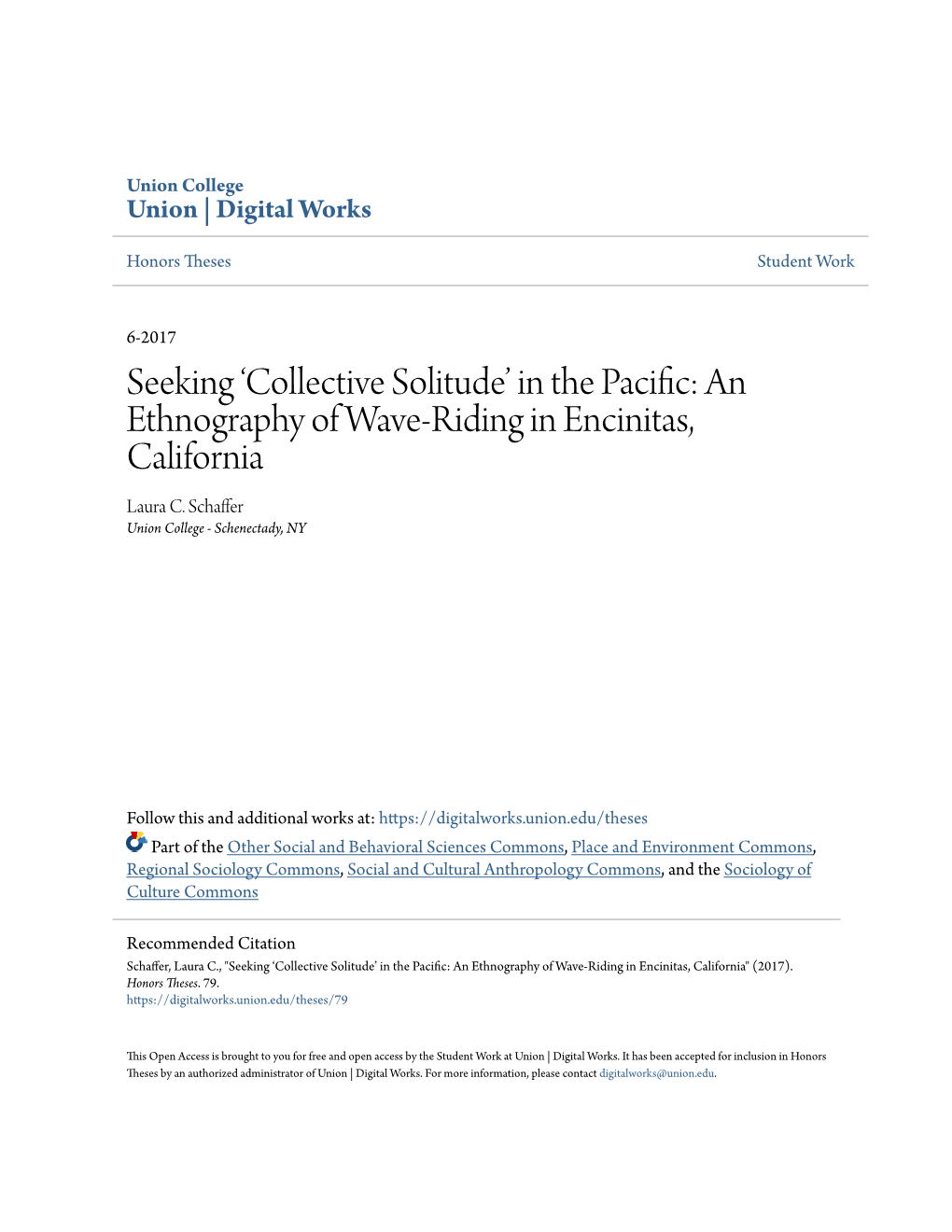 In the Pacific: an Ethnography of Wave-Riding in Encinitas, California Laura C