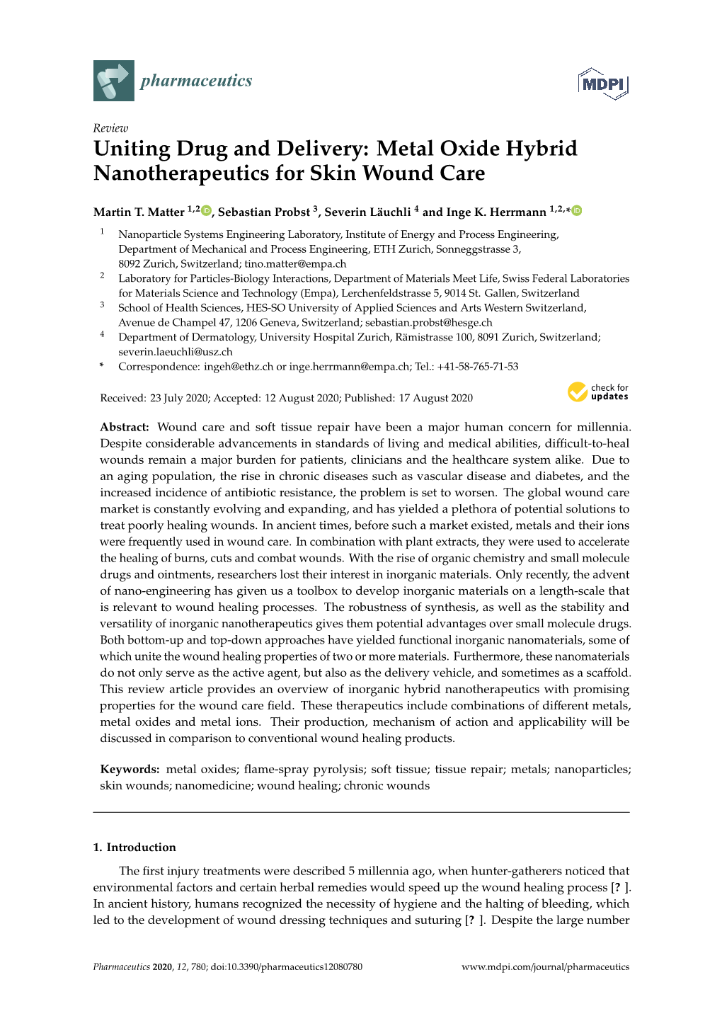 Metal Oxide Hybrid Nanotherapeutics for Skin Wound Care