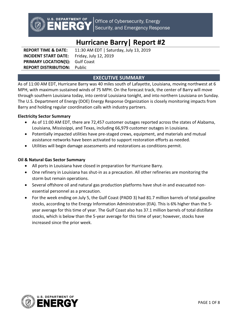 Hurricane Barry| Report #2