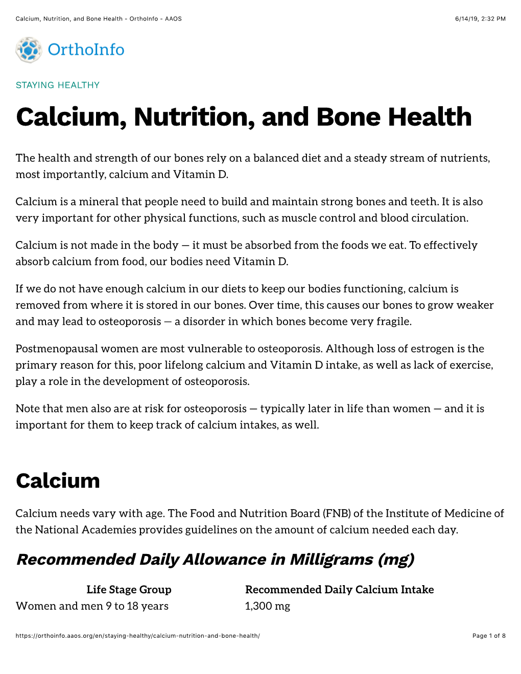 Calcium, Nutrition, and Bone Health - Orthoinfo - AAOS 6/14/19, 2:32 PM