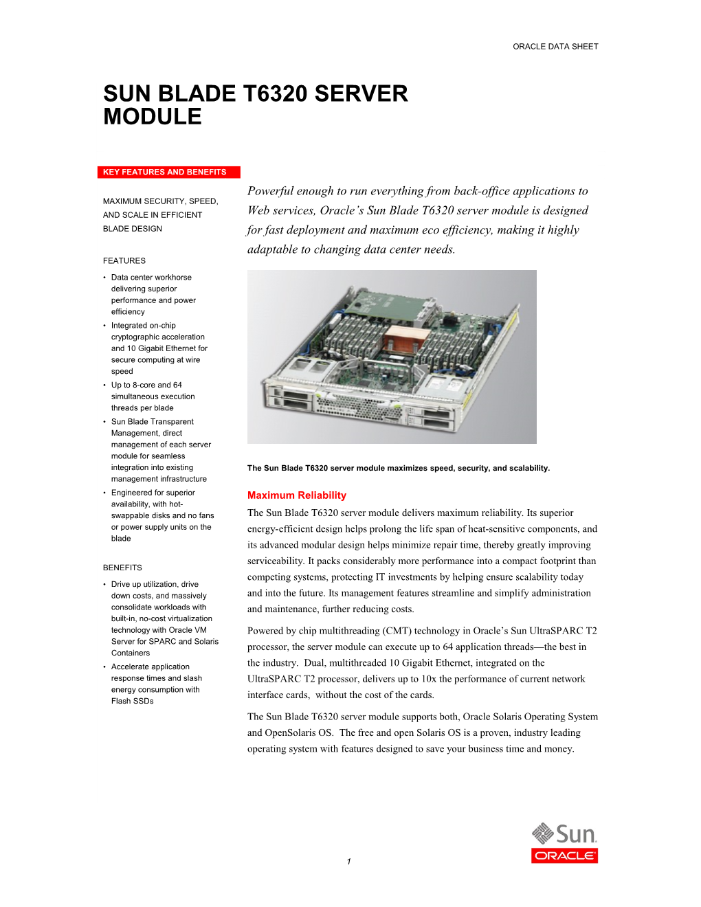 Sun Blade T6320 Server Module Data Sheet