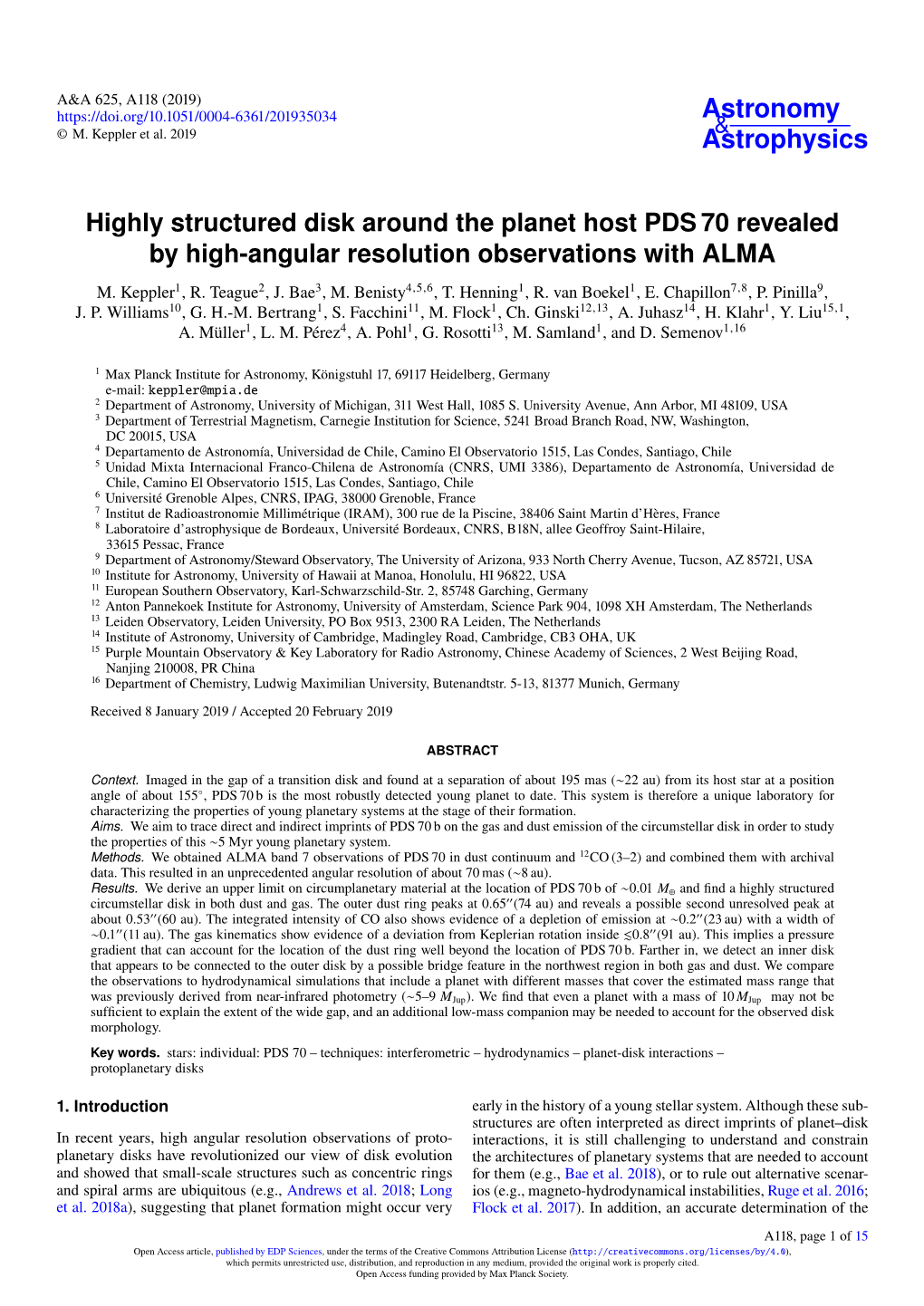 Highly Structured Disk Around the Planet Host PDS 70 Revealed by High-Angular Resolution Observations with ALMA M