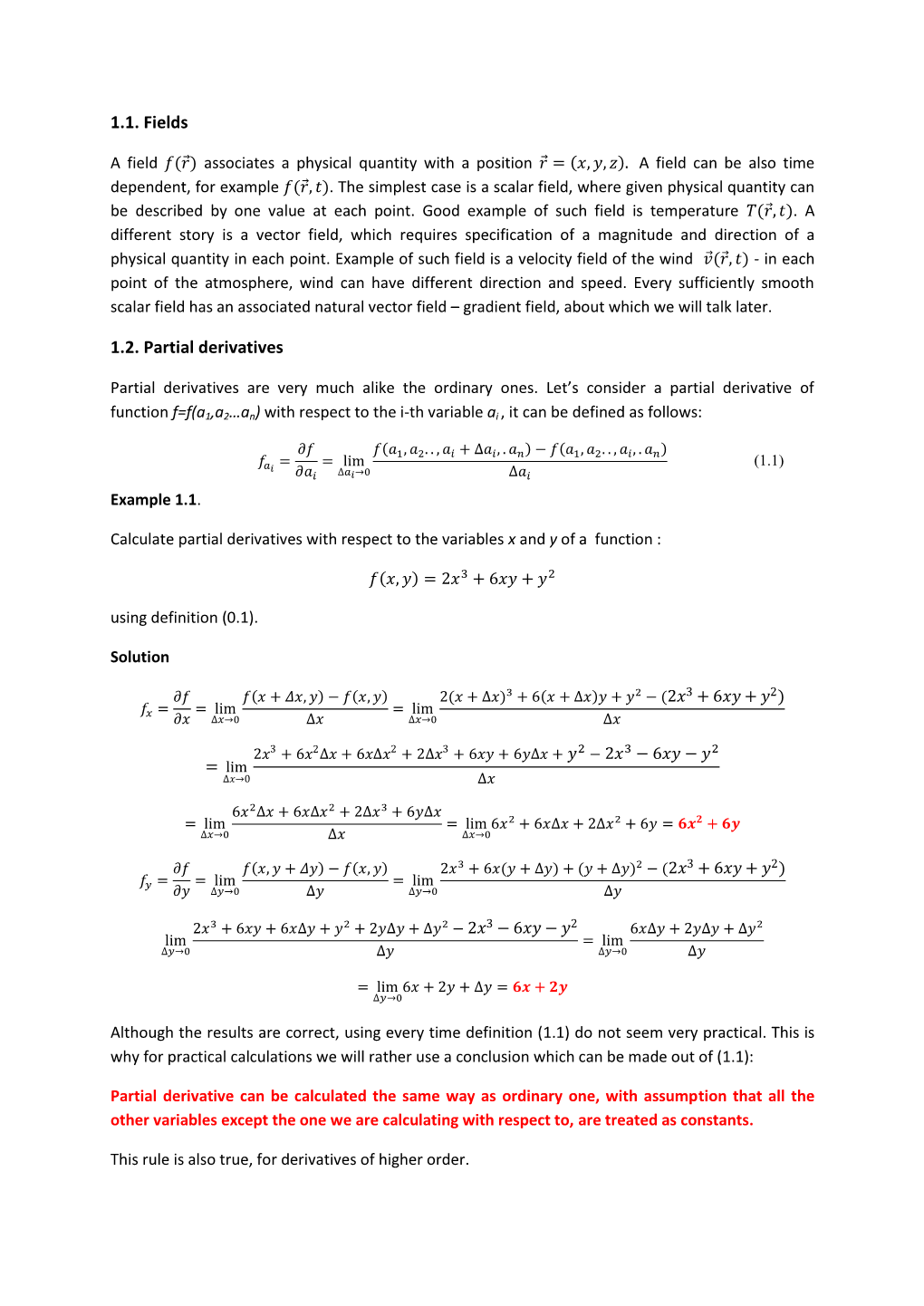 1.1. Fields 1.2. Partial Derivatives