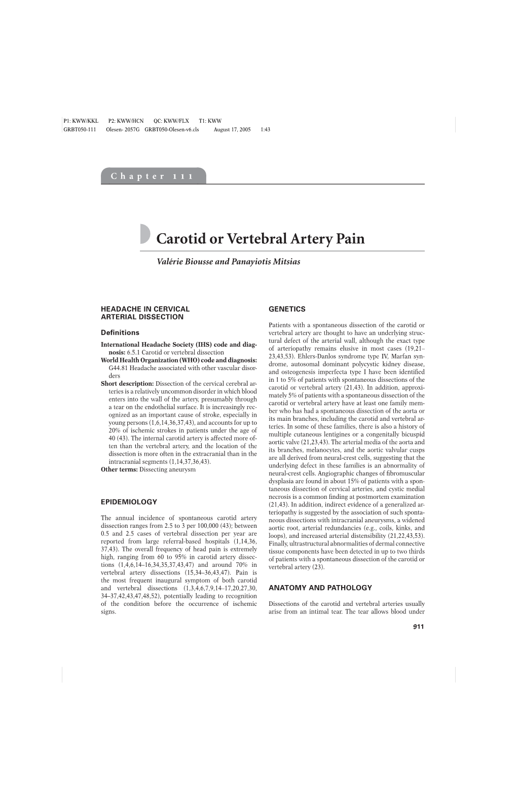 Carotid Or Vertebral Artery Pain