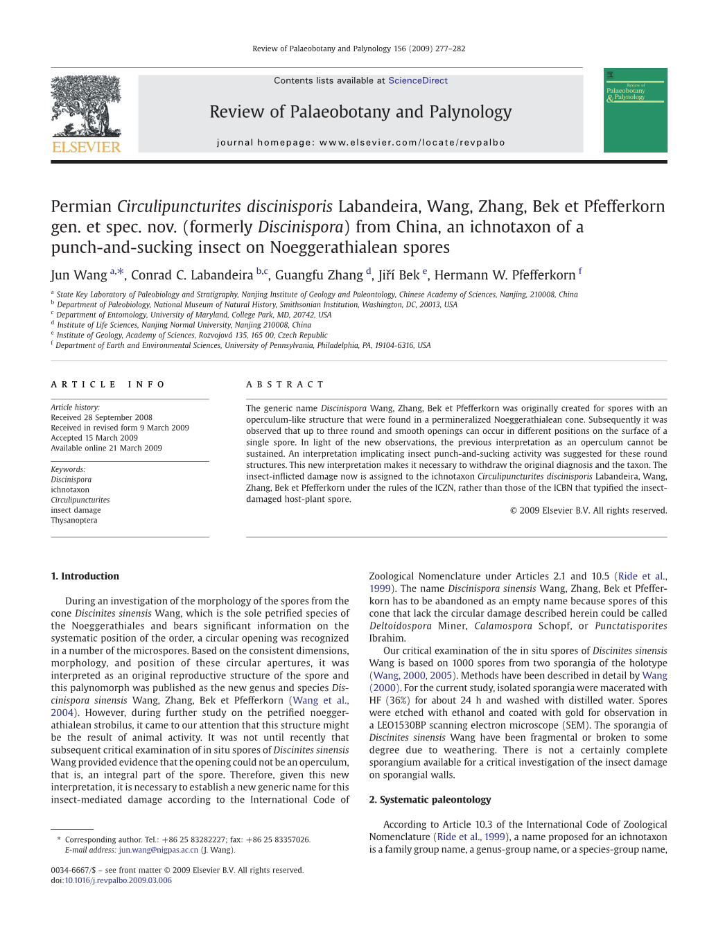 Permian Circulipuncturites Discinisporis Labandeira, Wang, Zhang, Bek Et Pfefferkorn Gen. Et Spec. Nov