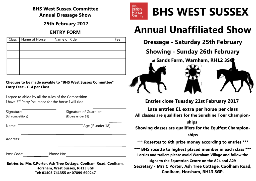 BHS West Sussex Committee Annual Dressage Show BHS WEST SUSSEX