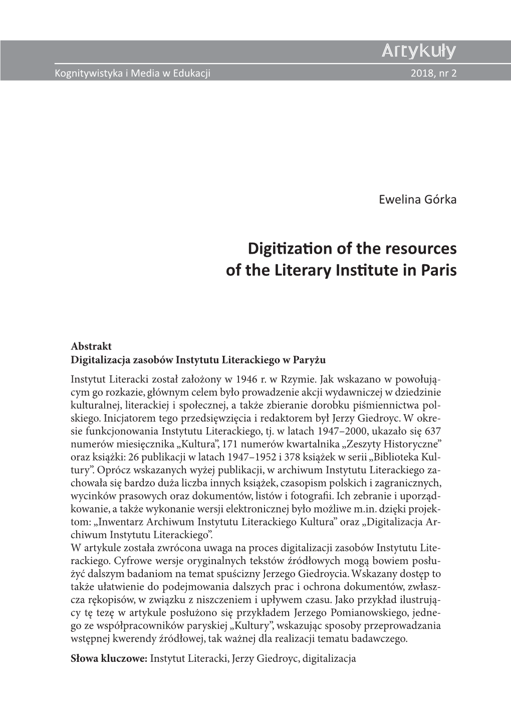 Digitization of the Resources of the Literary Institute in Paris