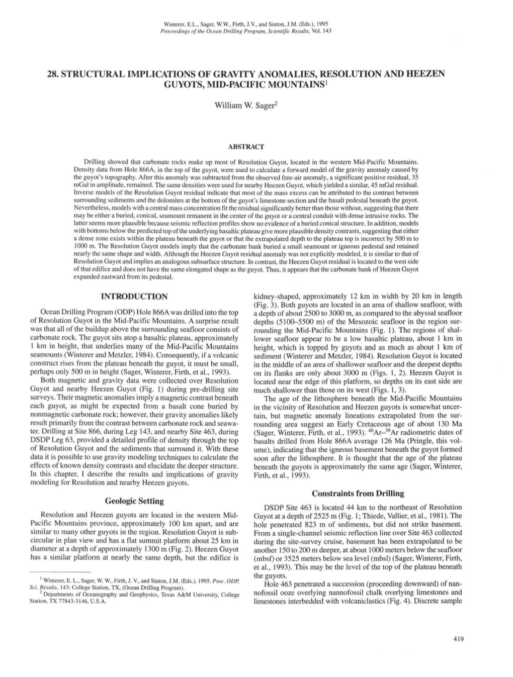 28. Structural Implications of Gravity Anomalies, Resolution and Heezen Guyots, Mid-Pacific Mountains1