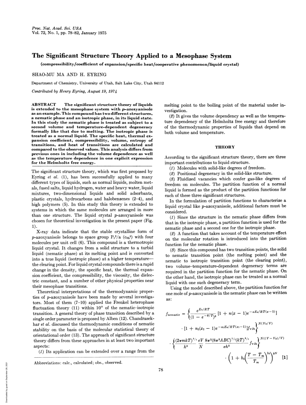 The Significant Structure Theory Applied to a Mesophase System