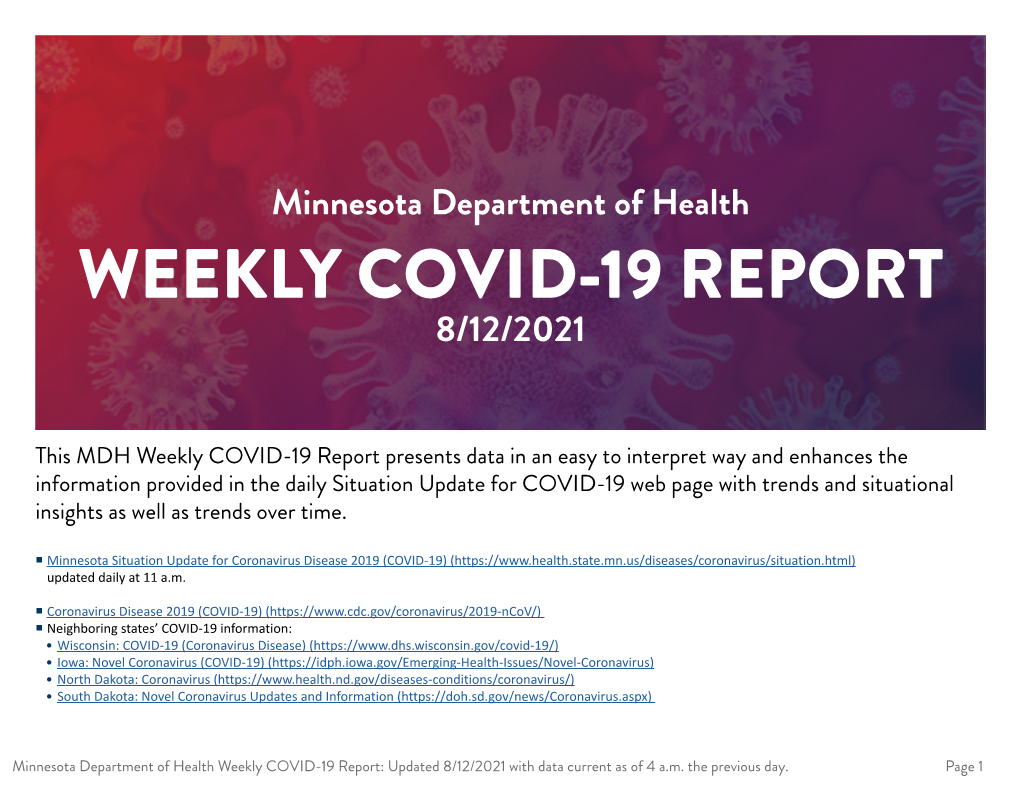 MDH Weekly COVID-19 Report 8/12/2021