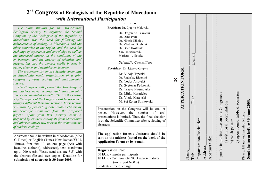 The Main Stimulus for the Macedonian Ecological Society to Organize the Second Congress