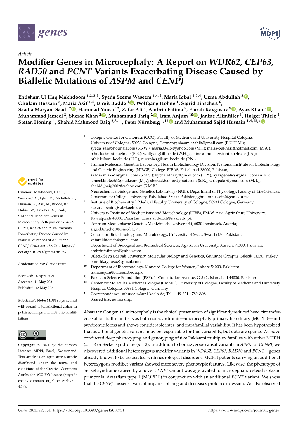 Modifier Genes in Microcephaly: a Report on WDR62, CEP63, RAD50