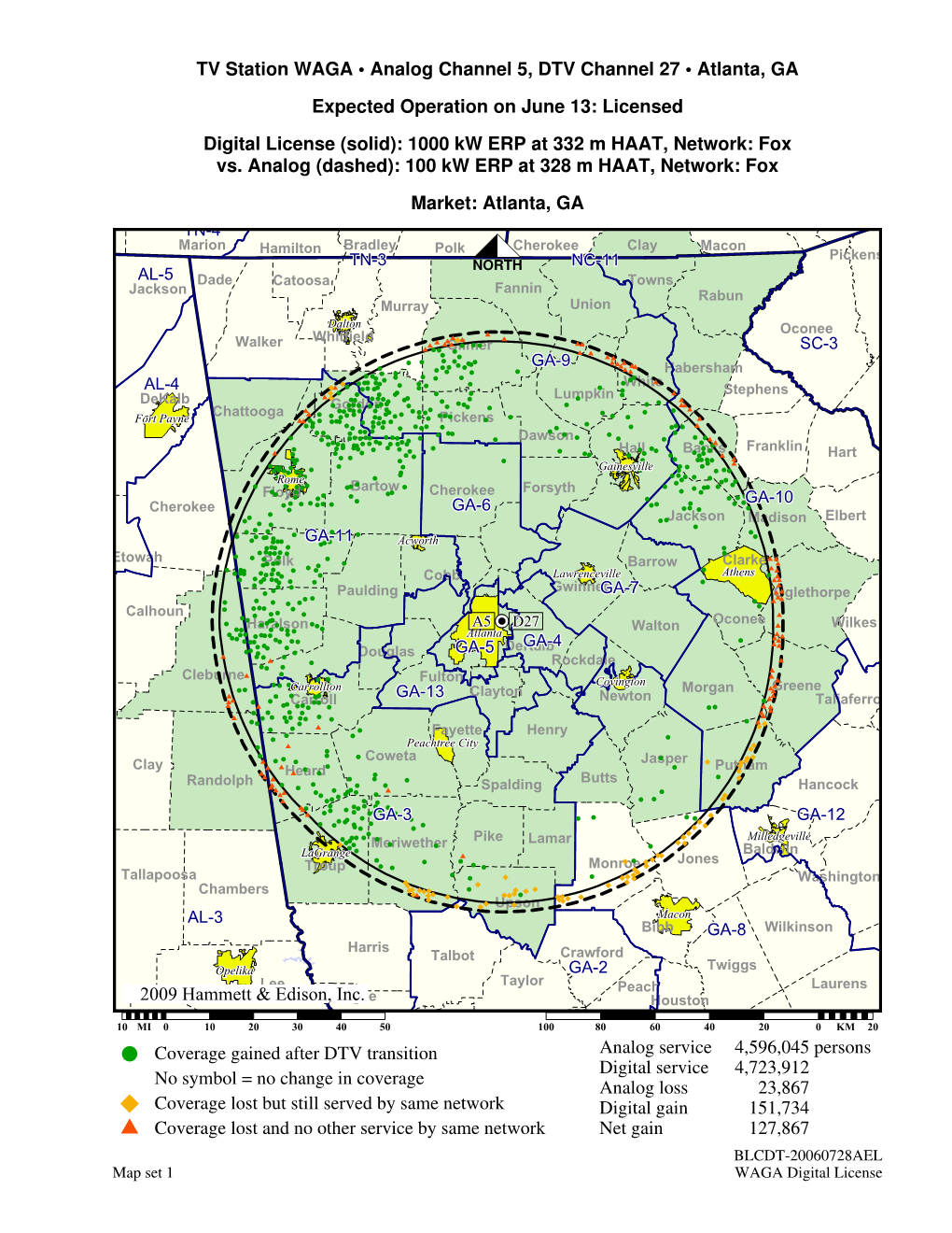 TV Station WAGA • Analog Channel 5, DTV Channel 27 • Atlanta, GA Expected Operation on June 13: Licensed