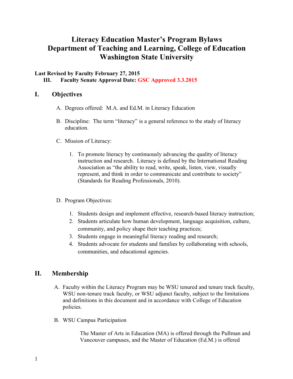 Language and Literacy Education Specialization Bylaws