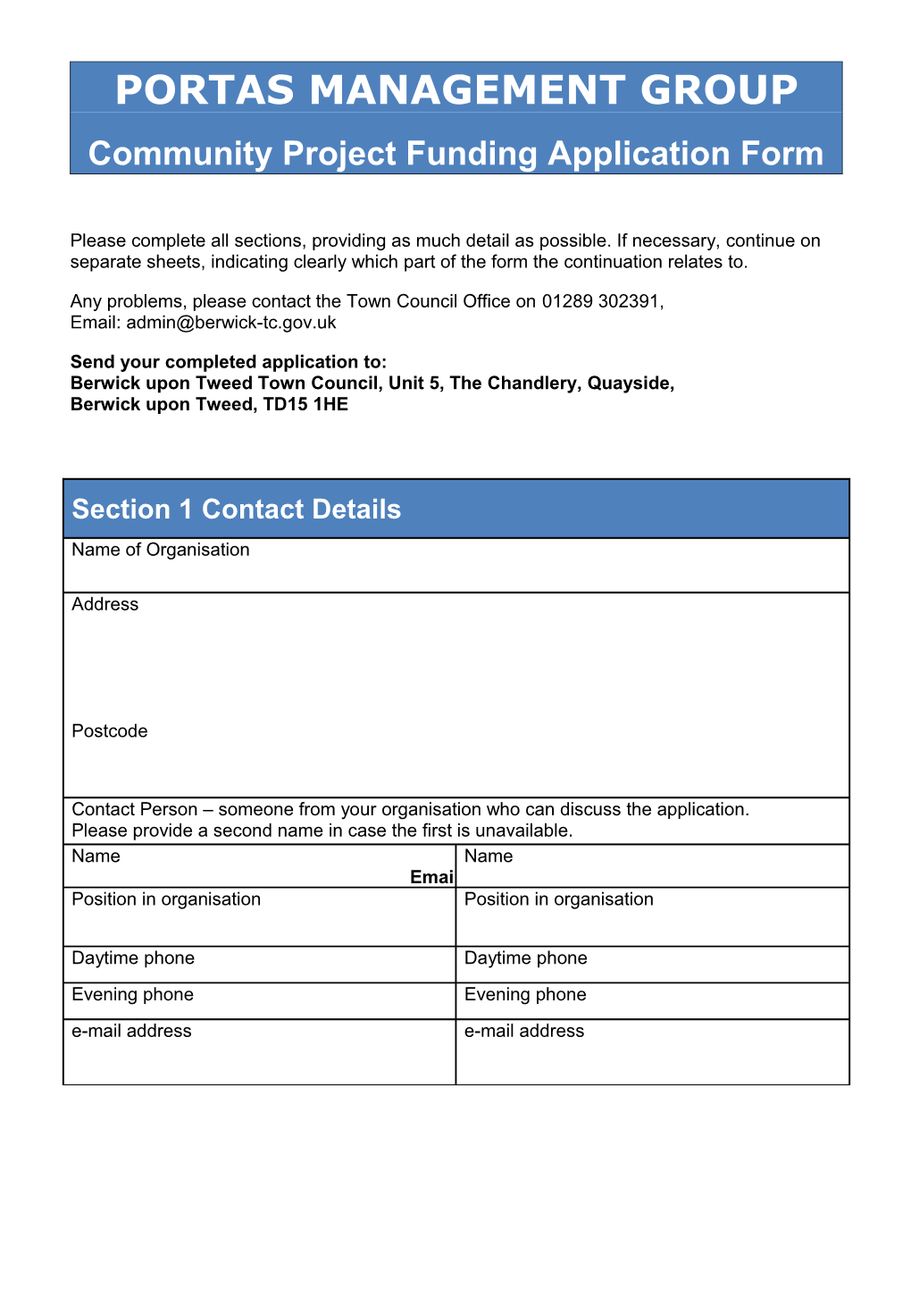 Community Project Funding Application Form