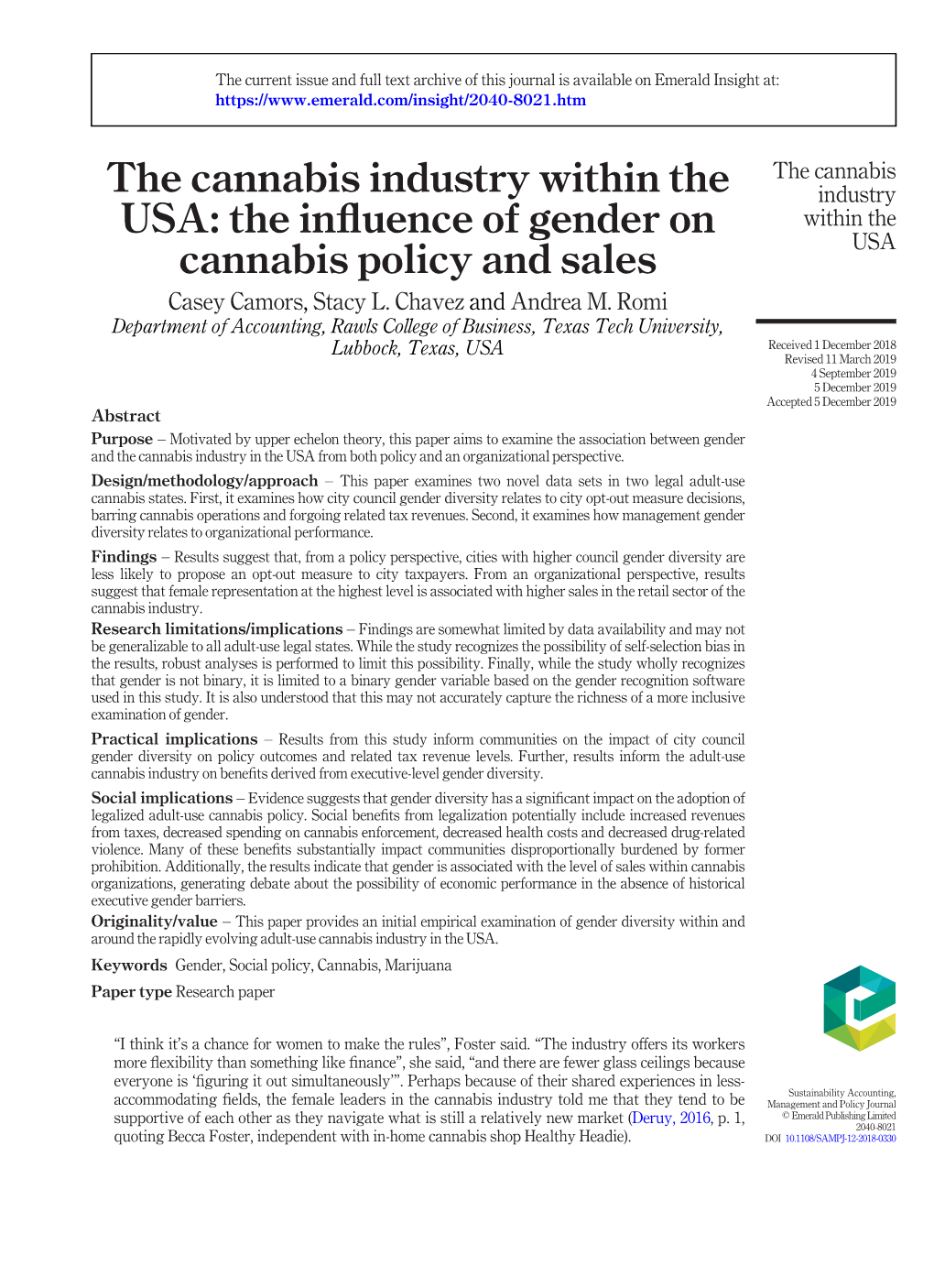 The Influence of Gender on Cannabis Policy and Sales