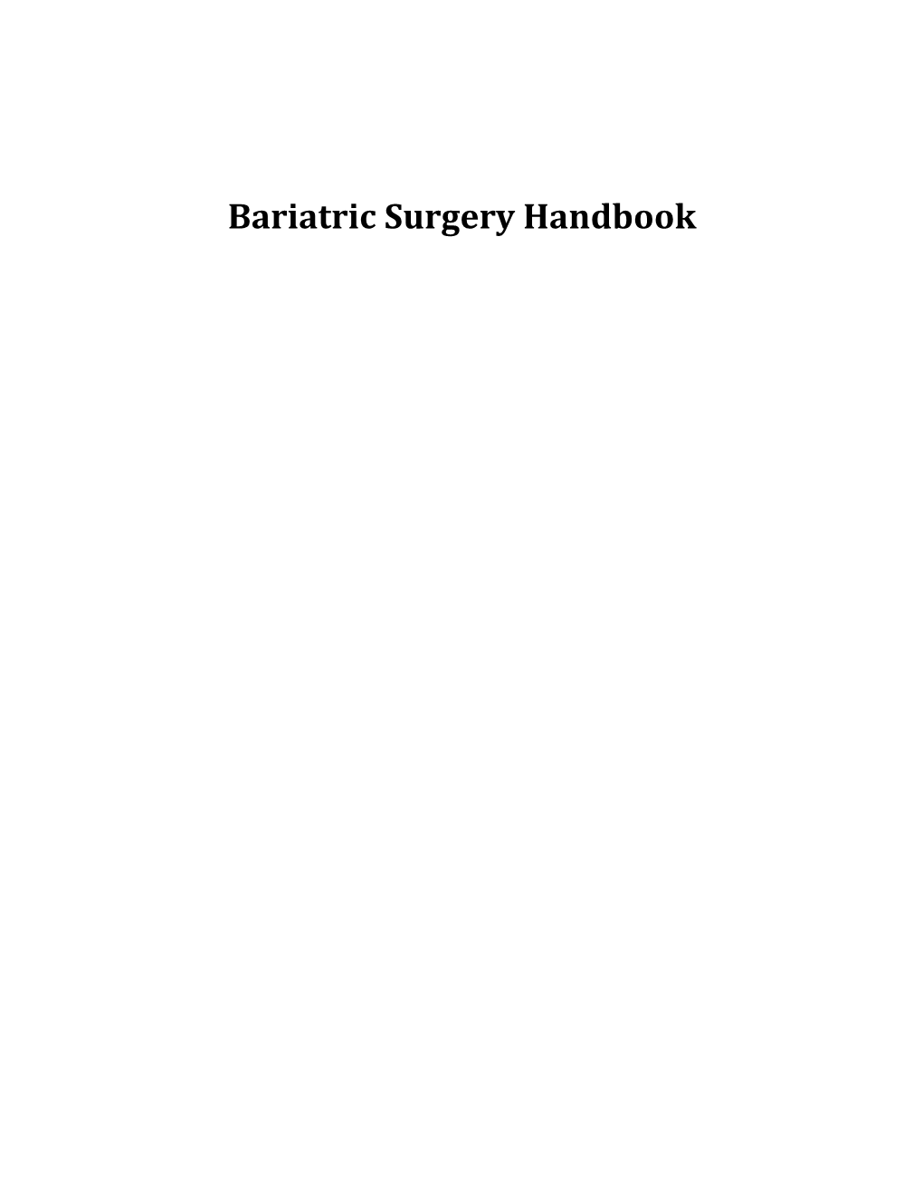 Bariatric Surgery Handbook Table of Contents