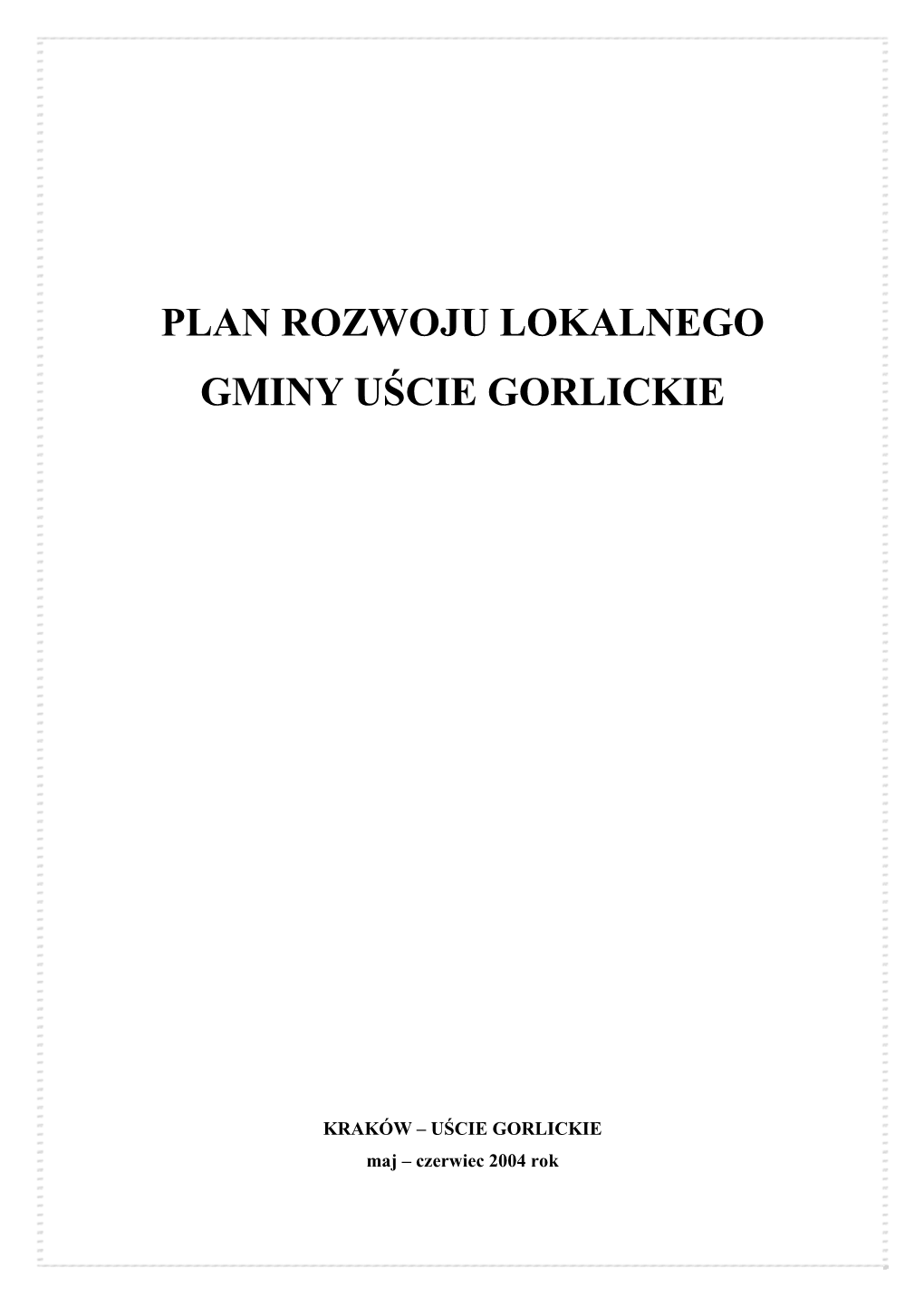 Plan Rozwoju Lokalnego Gminy Uście Gorlickie