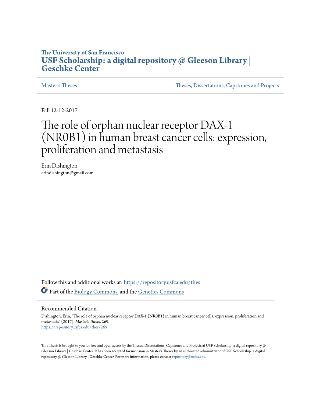 The Role of Orphan Nuclear Receptor DAX-1 (NR0B1)