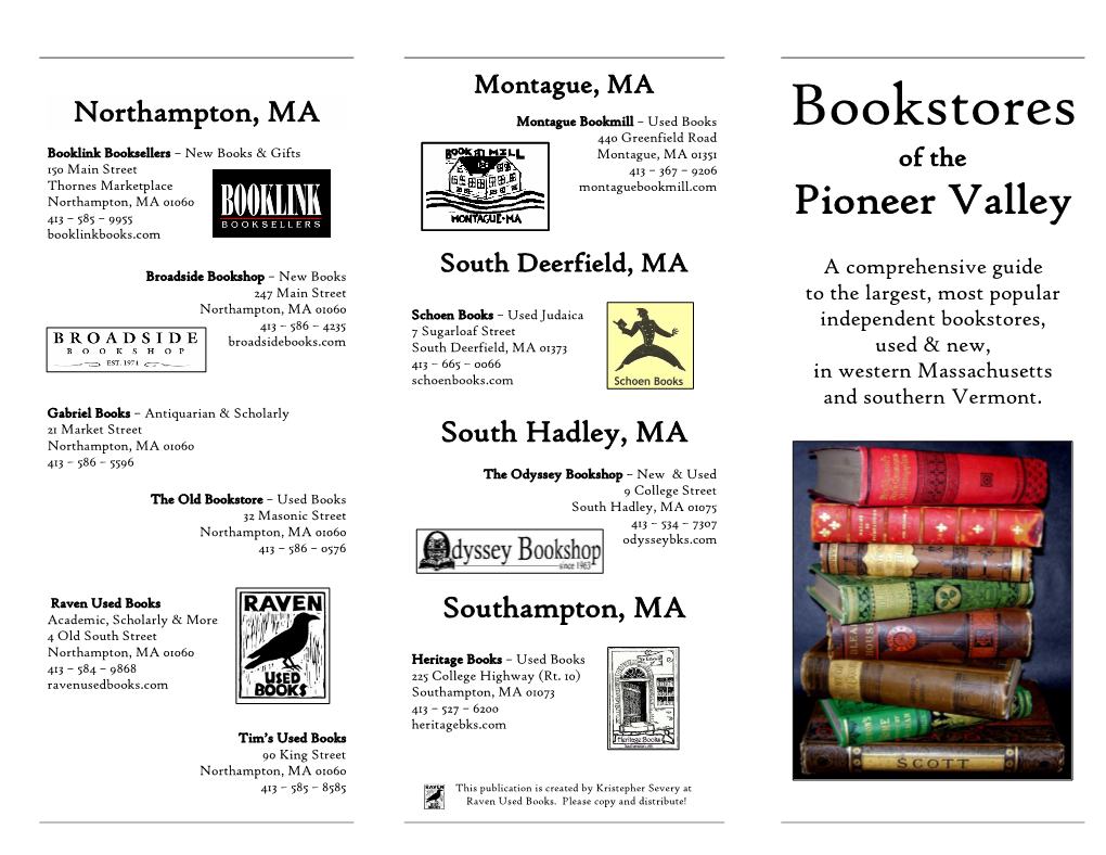 Bookstores of the Pioneer Valley (PDF)