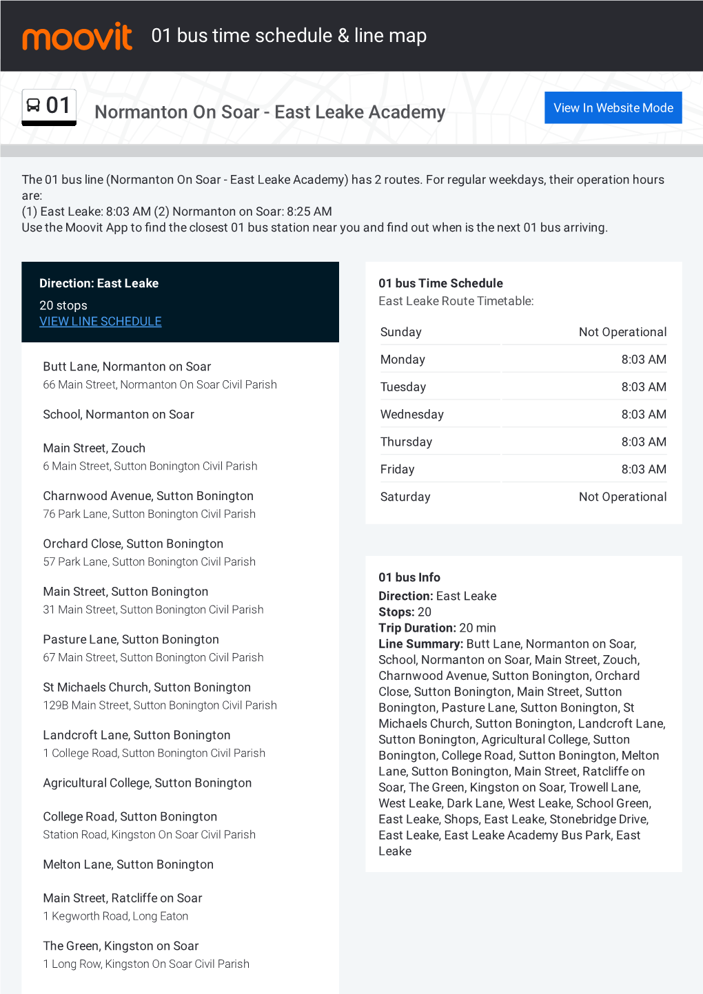 01 Bus Time Schedule & Line Route