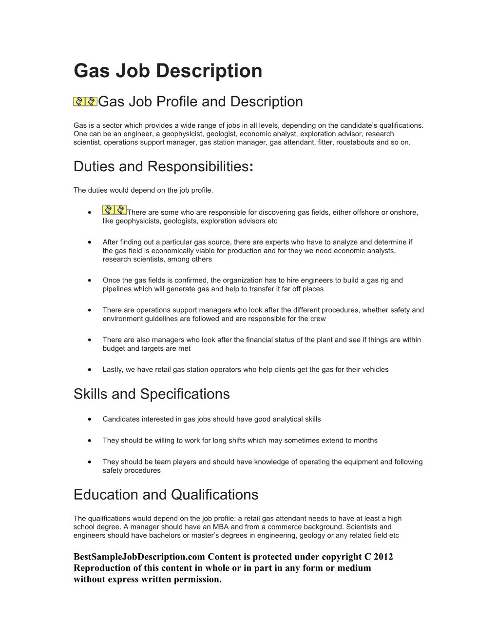 Gas Job Profile and Description