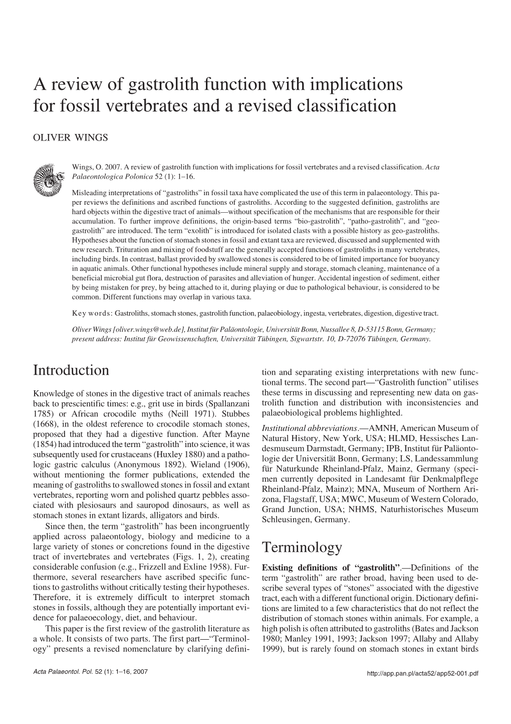 A Review of Gastrolith Function with Implications for Fossil Vertebrates and a Revised Classification