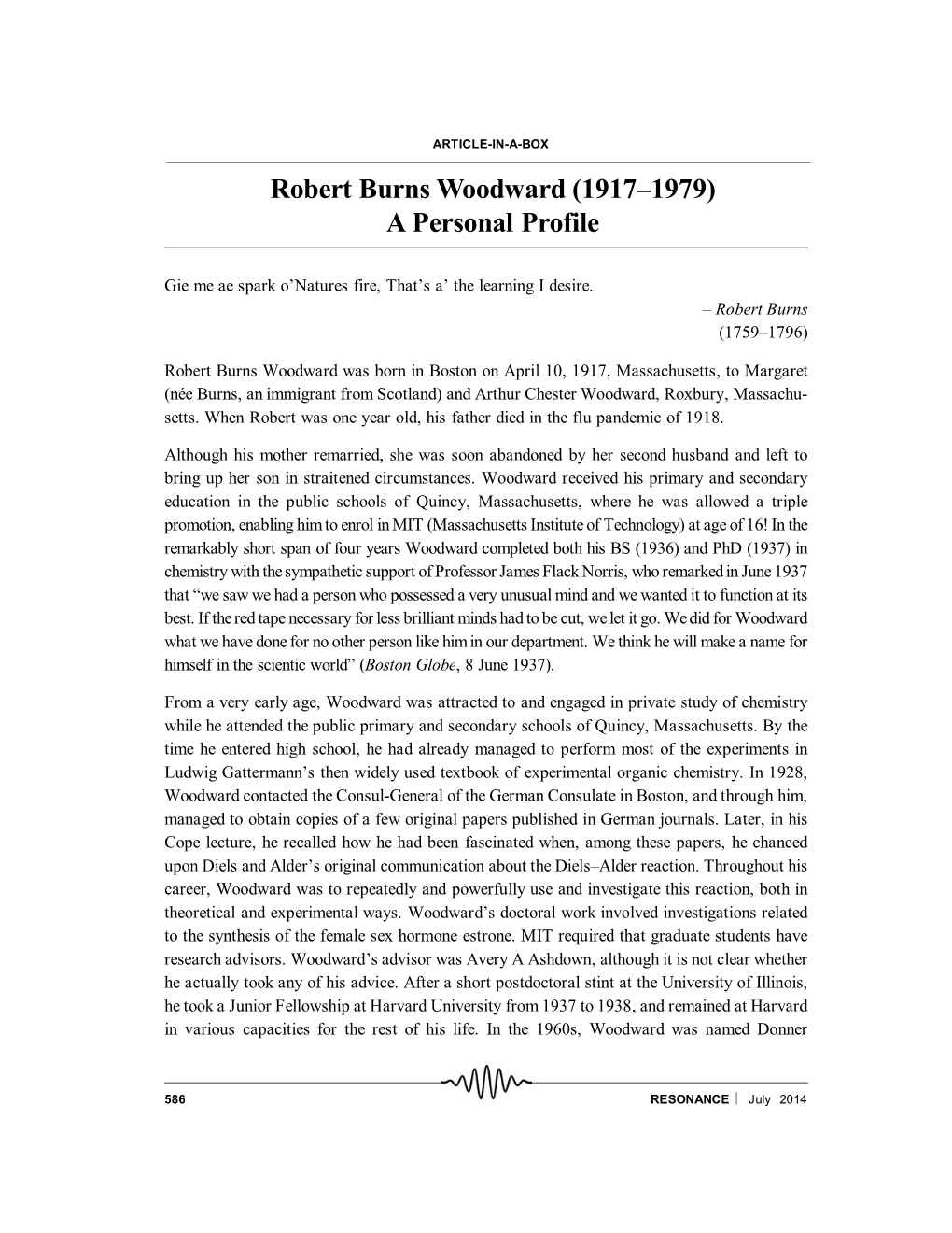 Robert Burns Woodward (1917–1979) a Personal Profile