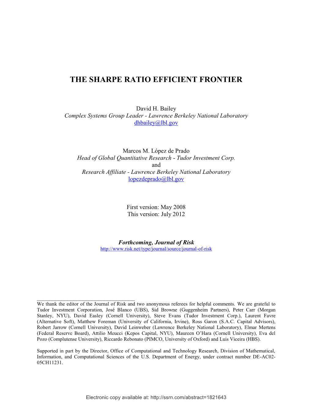 The Sharpe Ratio Efficient Frontier