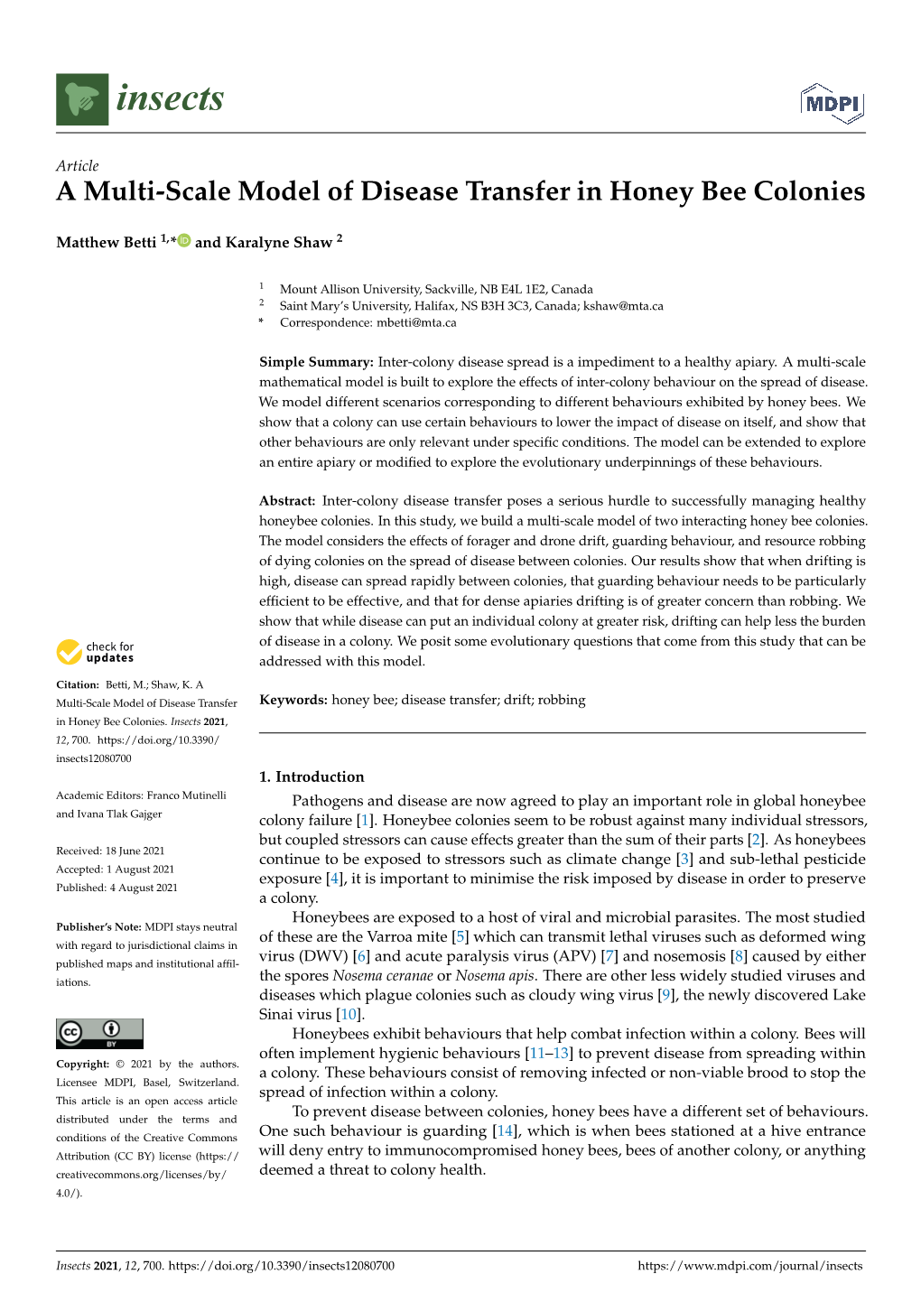 A Multi-Scale Model of Disease Transfer in Honey Bee Colonies