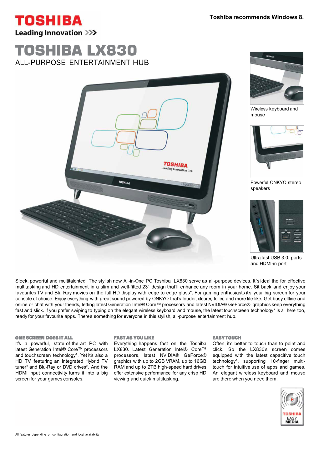 Toshiba Lx830 All-Purpose Entertainment Hub