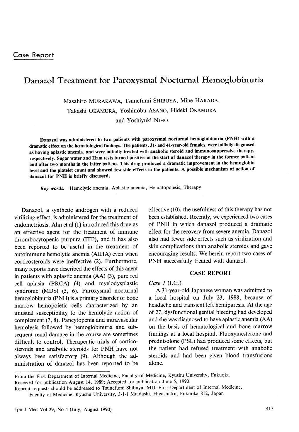 Danazol Treatment for Paroxysmal Nocturnal Hemoglobinuria