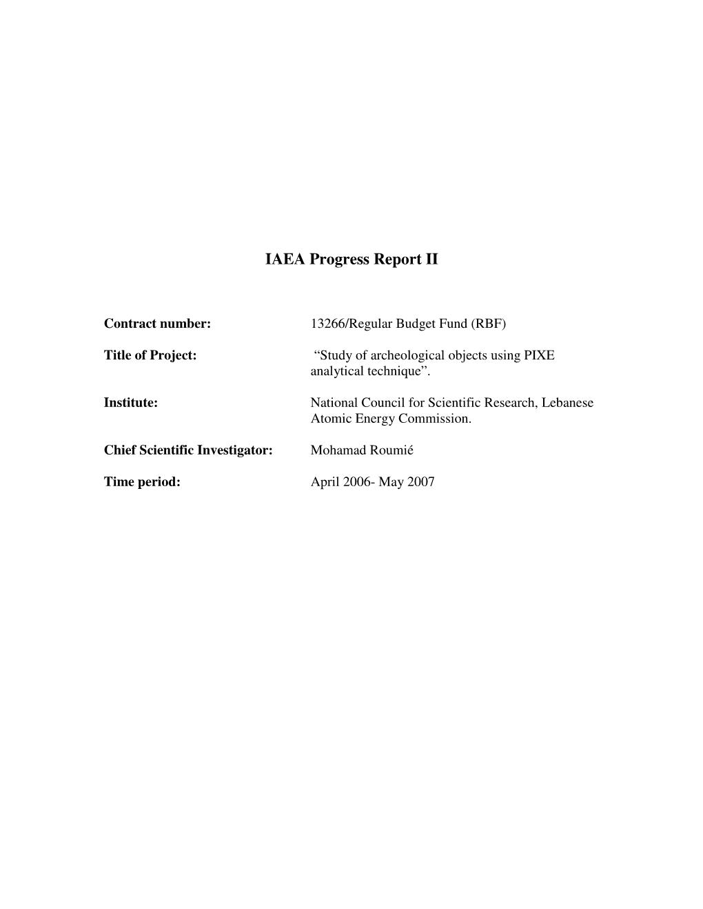 IAEA Progress Report II