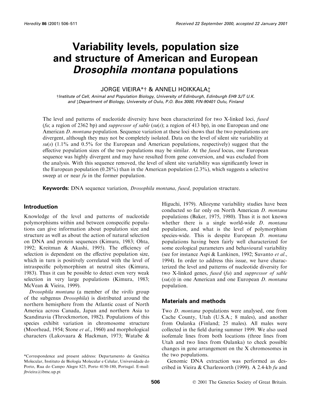 Variability Levels, Population Size and Structure of American and European Drosophila Montana Populations