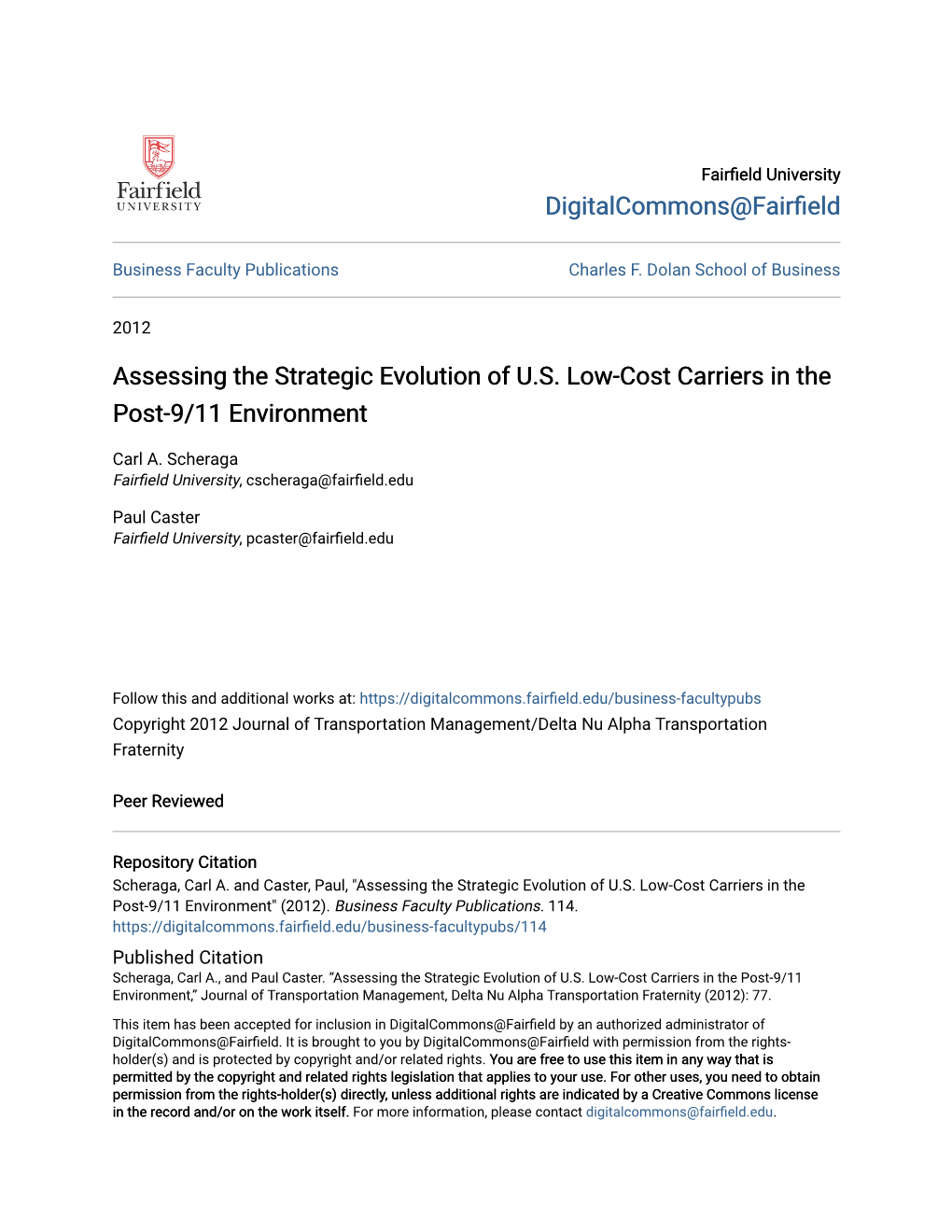 Assessing the Strategic Evolution of U.S. Low-Cost Carriers in the Post-9/11 Environment