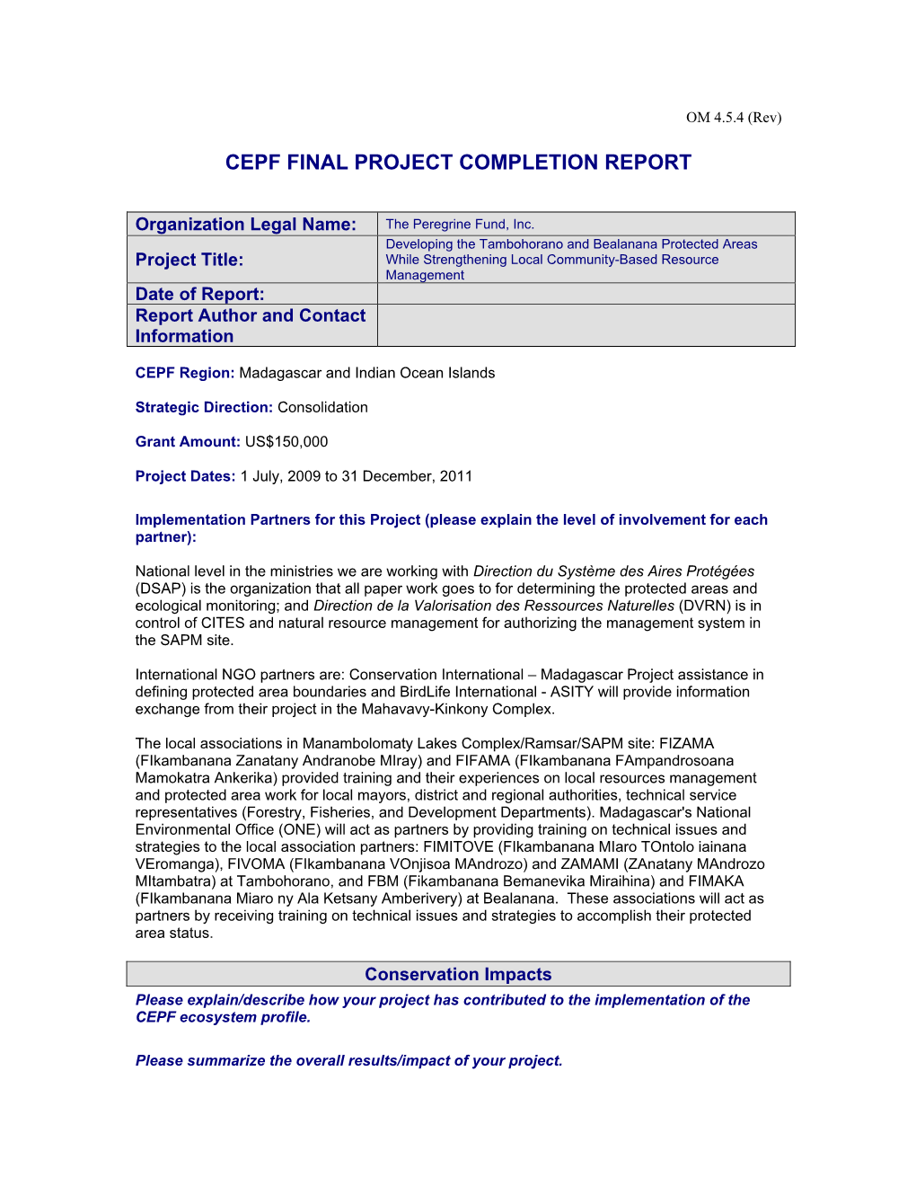 Cepf Final Project Completion Report