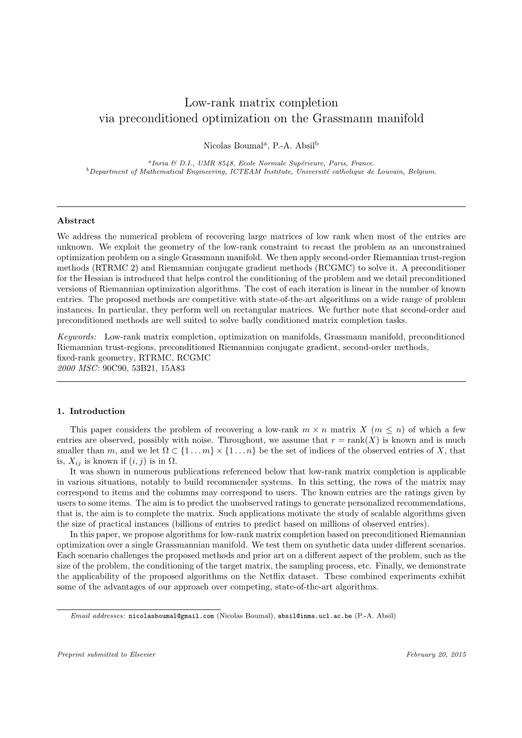 Low-Rank Matrix Completion Via Preconditioned Optimization on the Grassmann Manifold