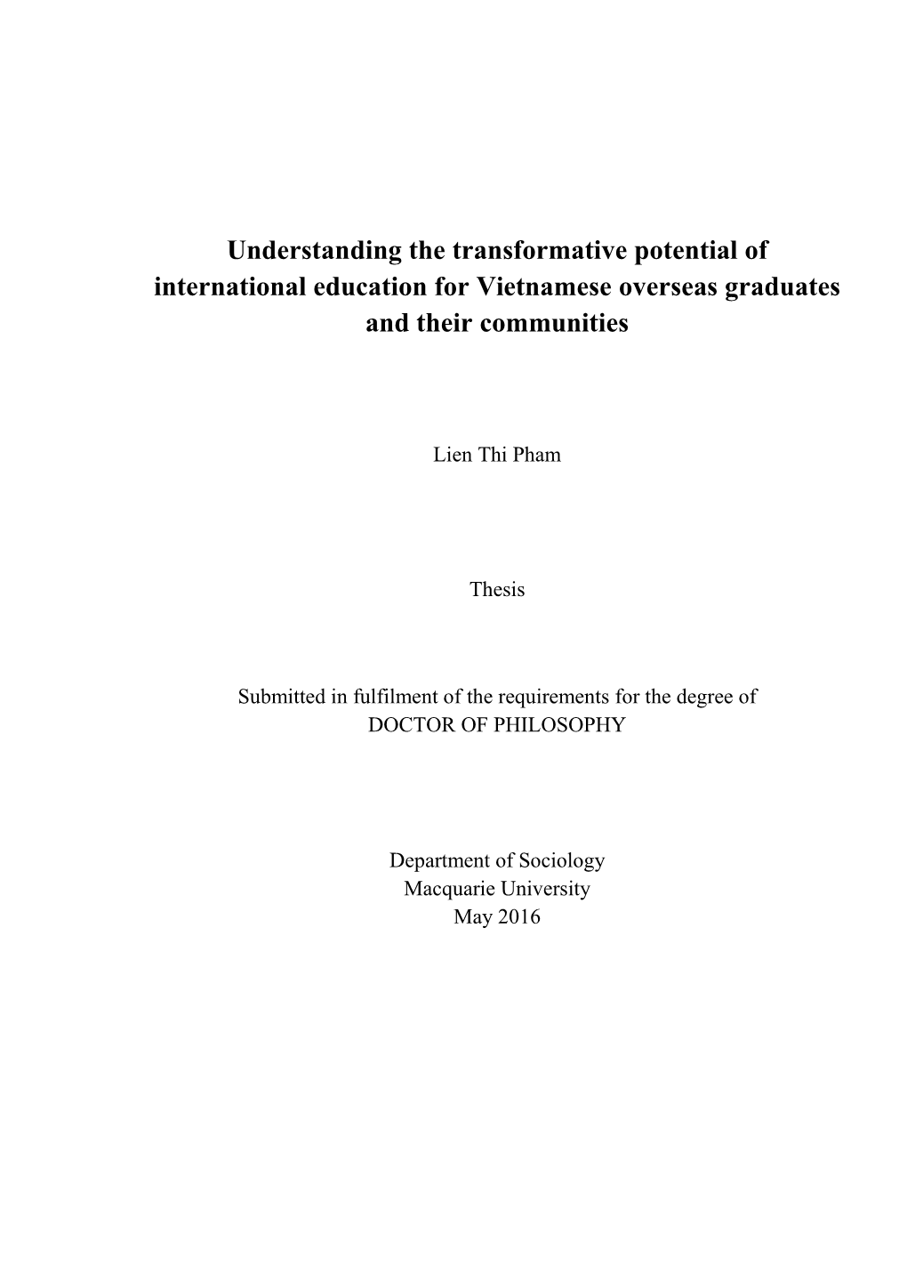 Understanding the Transformative Potential of International Education for Vietnamese Overseas Graduates and Their Communities